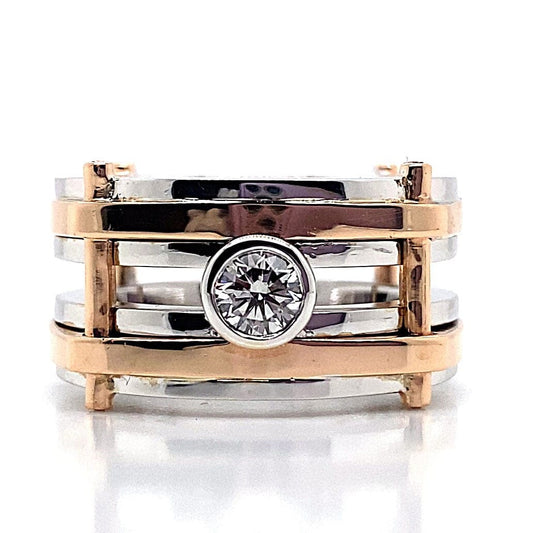 14K WHITE AND ROSE GOLD  .56CT NATURAL ROUND BRILLIANT DIAMOND CENTER H/VS2 .12CT TW ROUND BRILLIANT DIAMOND ACCENT CUSTOM RING