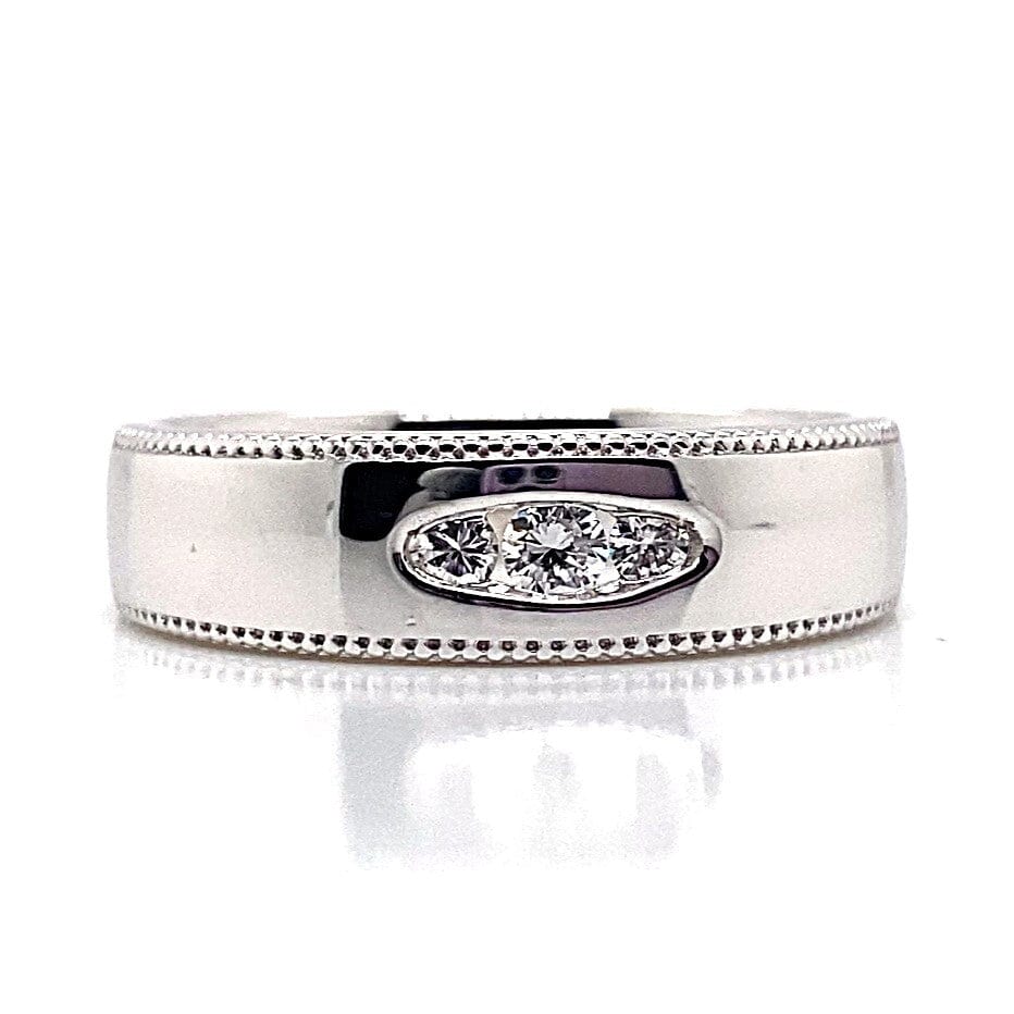 14K WHITE GOLD .25 CT TW NATURAL ROUND BRILLIANT DIAMOND 6MM MENS WEDDING BAND WITH MILGRAIN