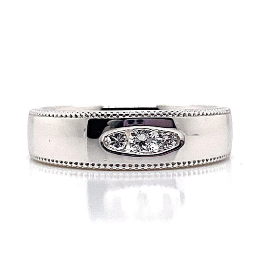14K WHITE GOLD .25 CT TW NATURAL ROUND BRILLIANT DIAMOND 6MM MENS WEDDING BAND WITH MILGRAIN
