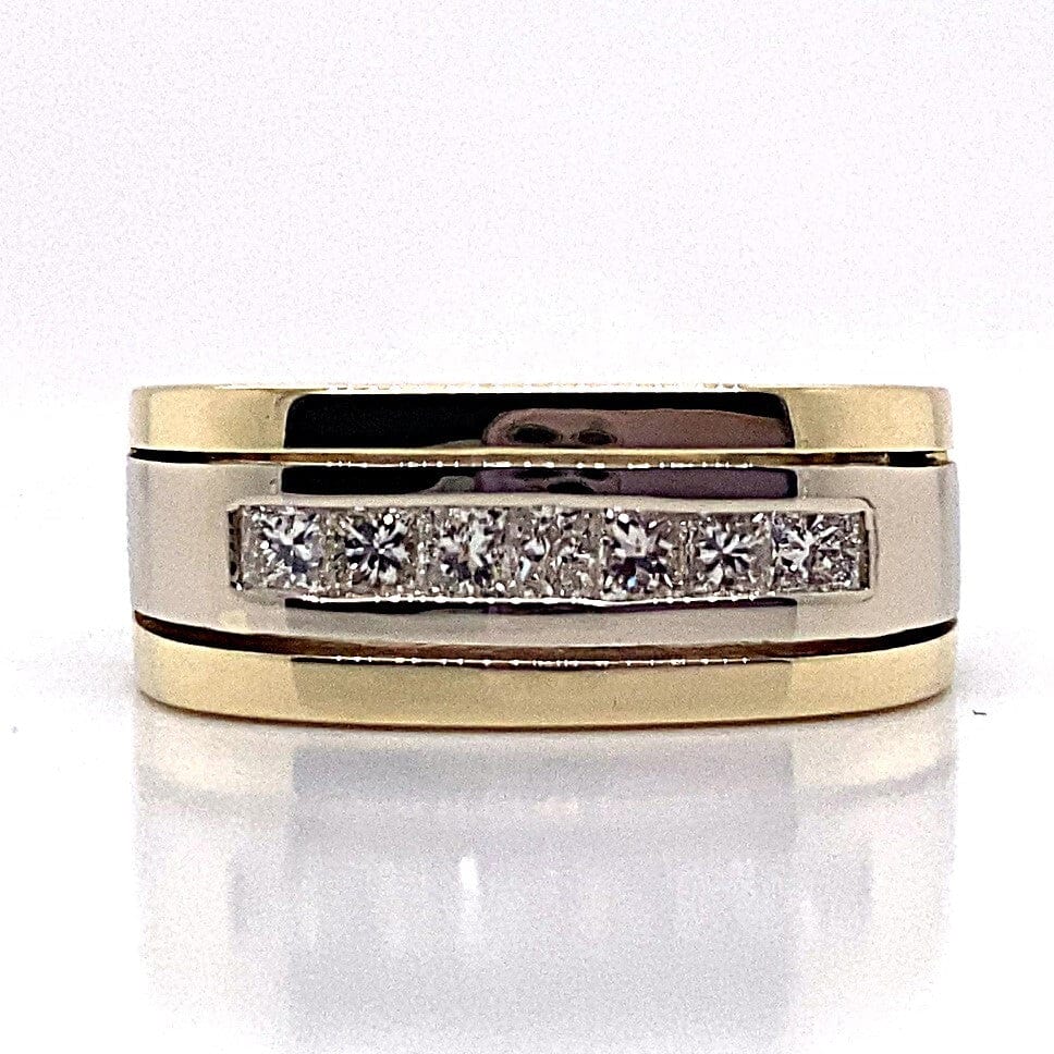 14K WHITE AND YELLOW GOLD .80 CT TW NATURAL PRINCESS DIAMOND MENS RING