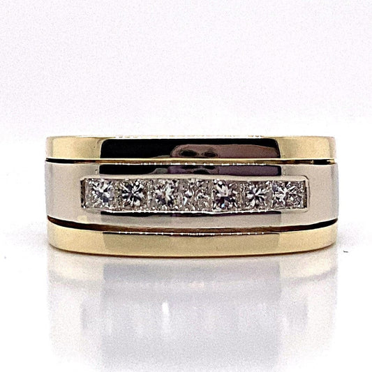 14K WHITE AND YELLOW GOLD .80 CT TW NATURAL PRINCESS DIAMOND MENS RING