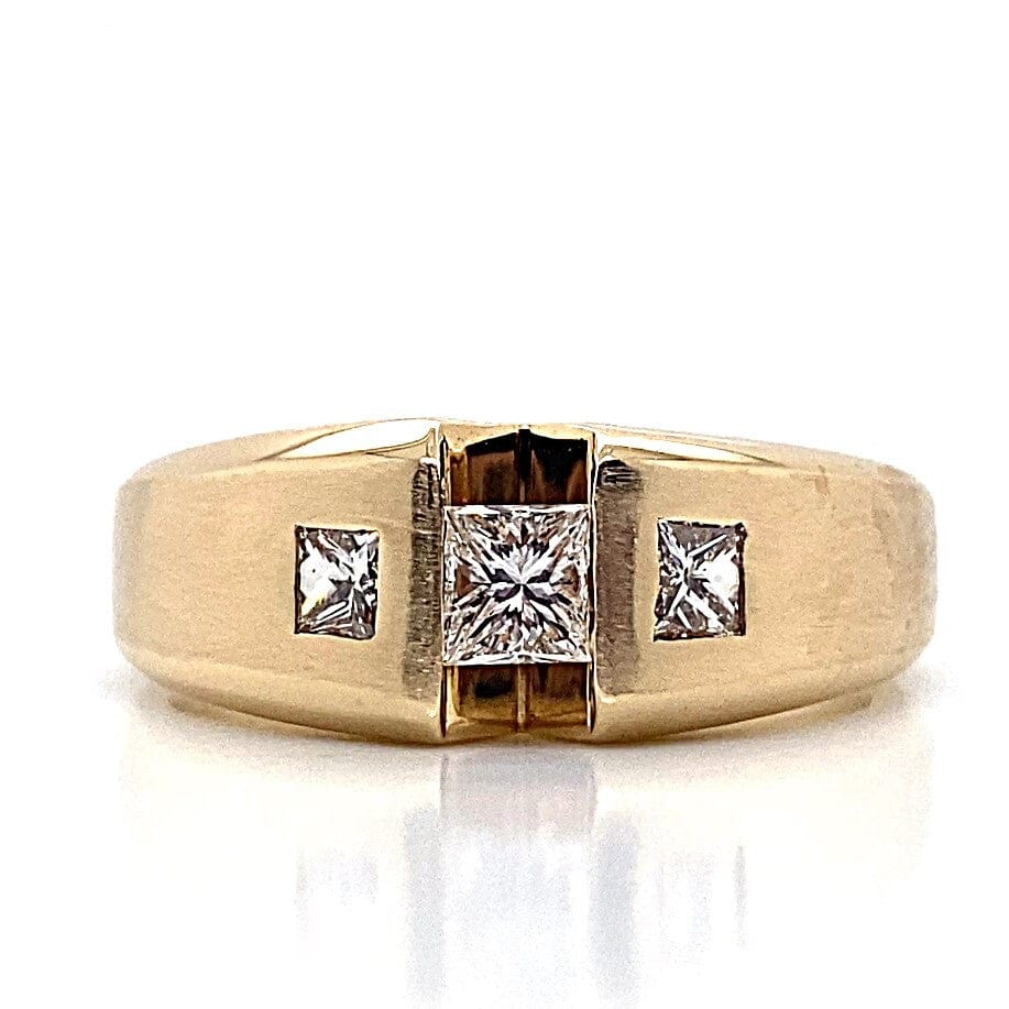 14K YELLOW GOLD .75 CT TW NATURAL PRINCESS DIAMOND MEN'S RING