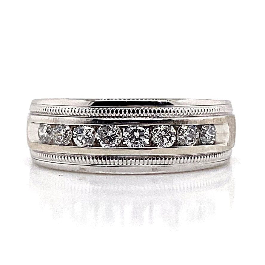 14K WHITE GOLD 1/2 CT TW NATURAL ROUND BRILLIANT CHANNEL SET MEN'S RING