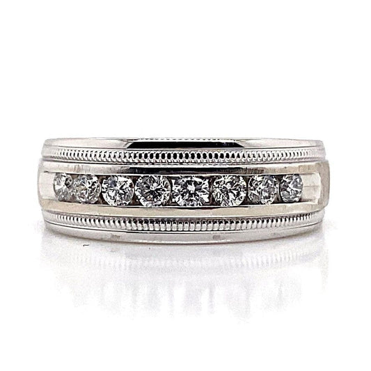 14K WHITE GOLD 1/2 CT TW NATURAL ROUND BRILLIANT CHANNEL SET MEN'S RING