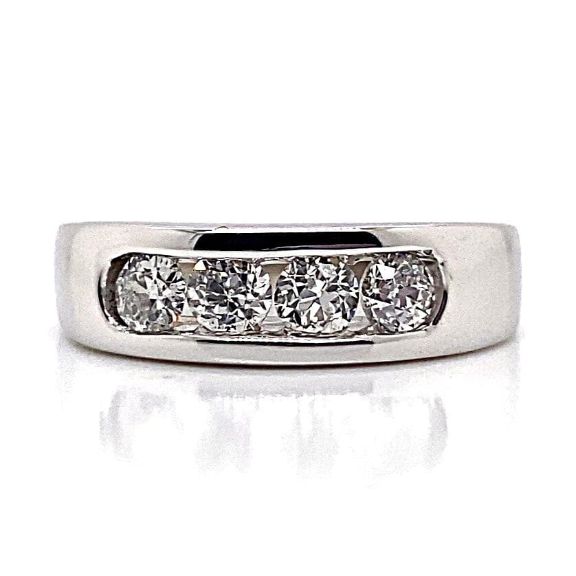 14K WHITE GOLD 1.15 CT TW NATURAL ROUND BRILLIANT DIAMOND CHANNEL SET MENS RING