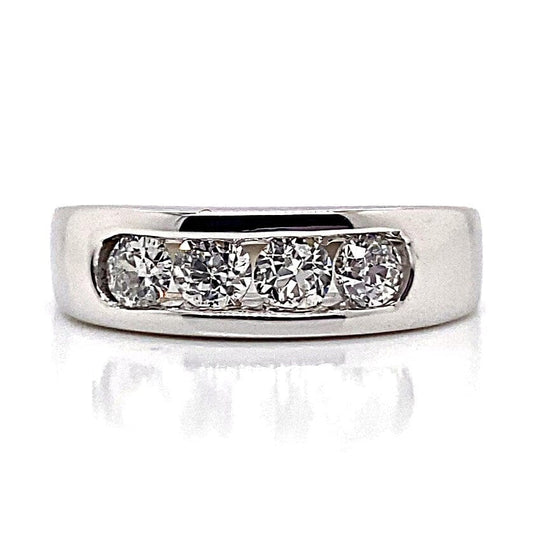 14K WHITE GOLD 1.15 CT TW NATURAL ROUND BRILLIANT DIAMOND CHANNEL SET MENS RING