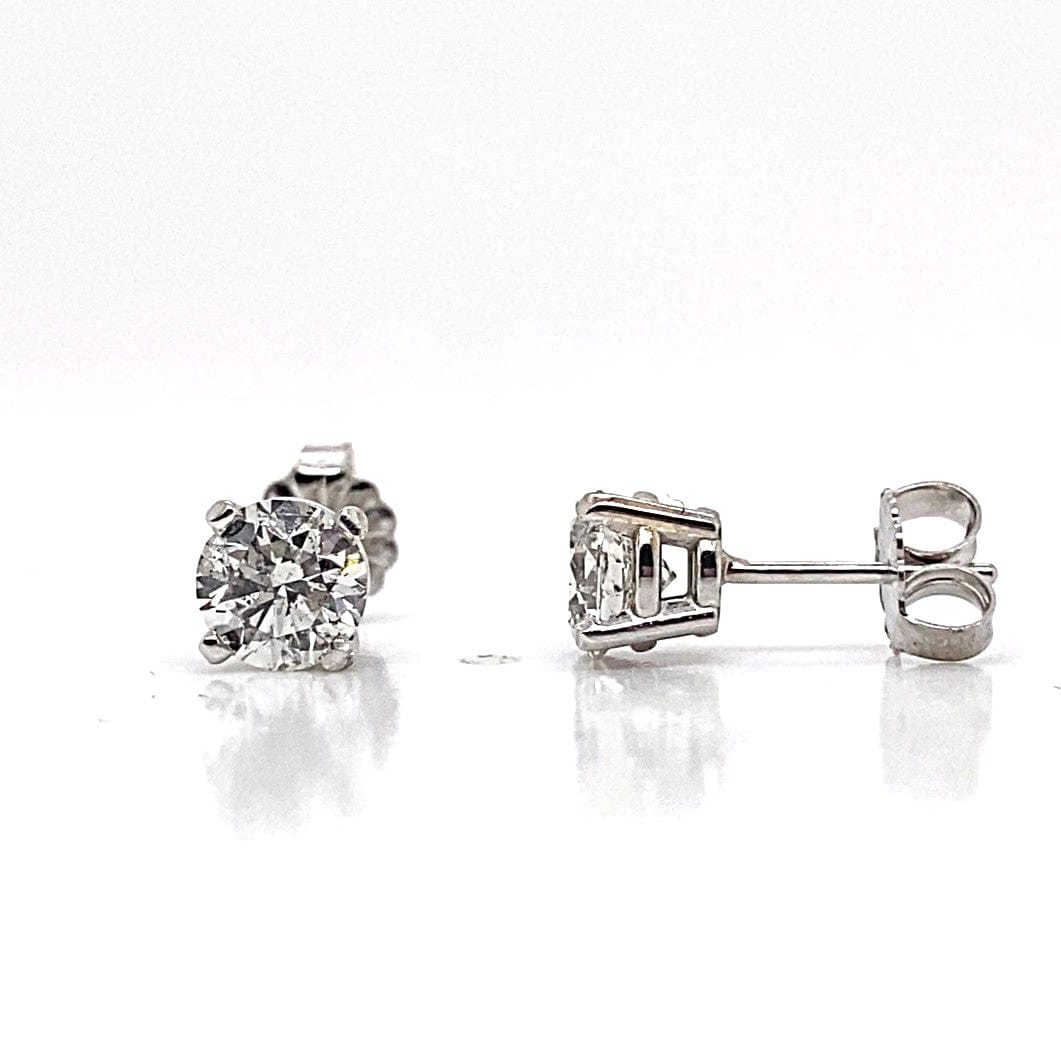 14K WHITE GOLD 1.43CT TW NATURAL DIAMOND ROUND BRILLIANT CUT H-I/I1 FOUR PRONG BASKET STUD EARRINGS