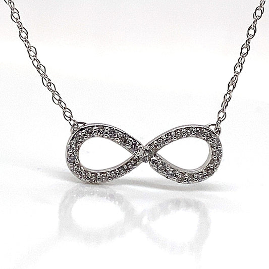 10K WHITE GOLD .40 CT TW NATURAL ROUND BRILLIANT DIAMOND INFINITY STYLE NECKLACE
