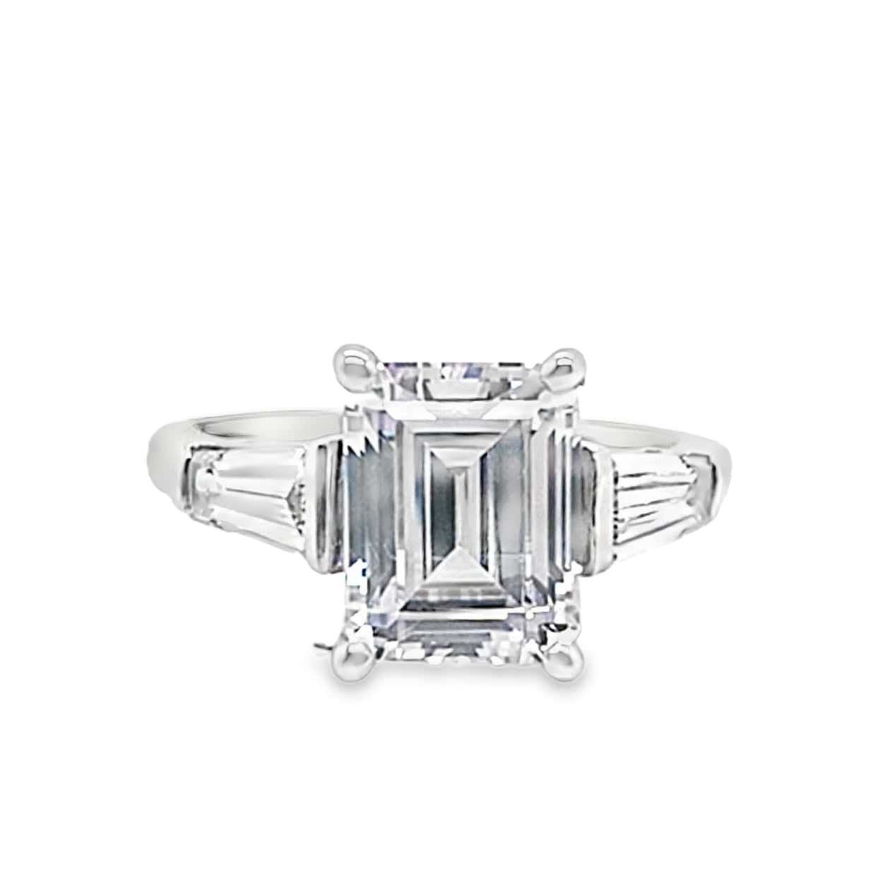 14K WHITE GOLD CZ CENTER (9X7MM EMERALD CUT) .70 CT TW NATURAL BAGUETTE DIAMOND ACCENT G/VS RING