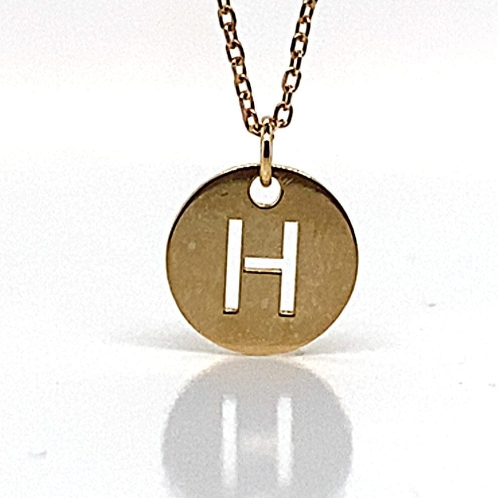 14K YELLOW GOLD "H" DISC STYLE PENDANT WITH CHAIN