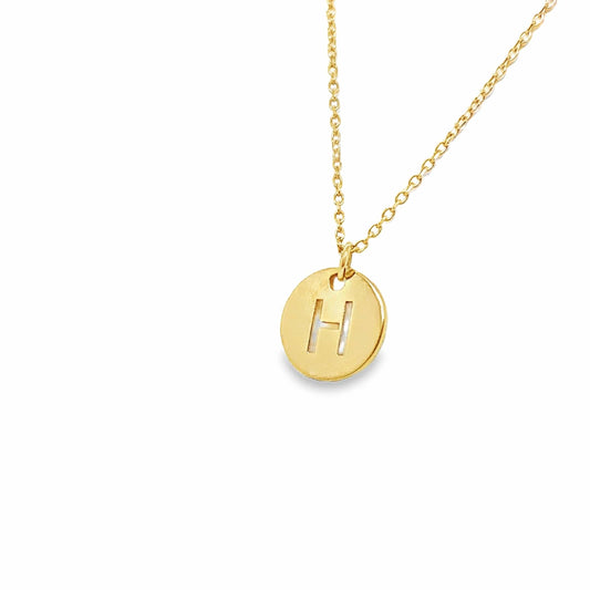 14K YELLOW GOLD "H" DISC STYLE PENDANT WITH CHAIN