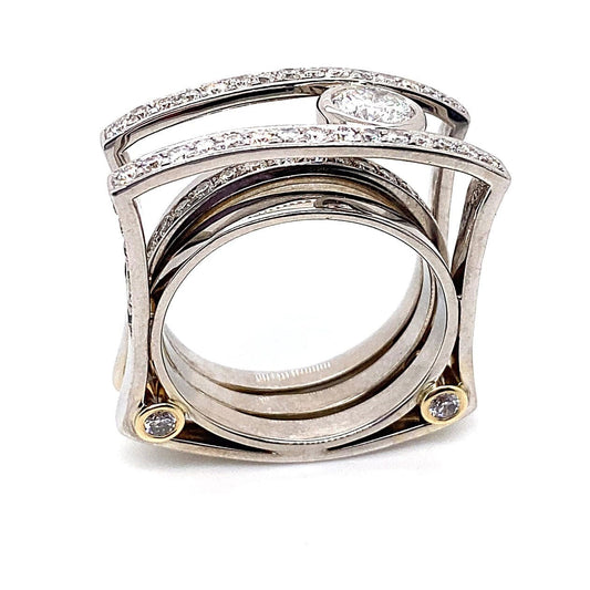 14KT WHITE AND YELLOW GOLD 1.01 CT TW NATURAL ROUND BRILLIANT F/VS1 GIA CENTER 2.80 CT TW NATURAL ROUND BRILLIANT DIAMOND ACCENT CUSTOM MENS RING SIZE 13