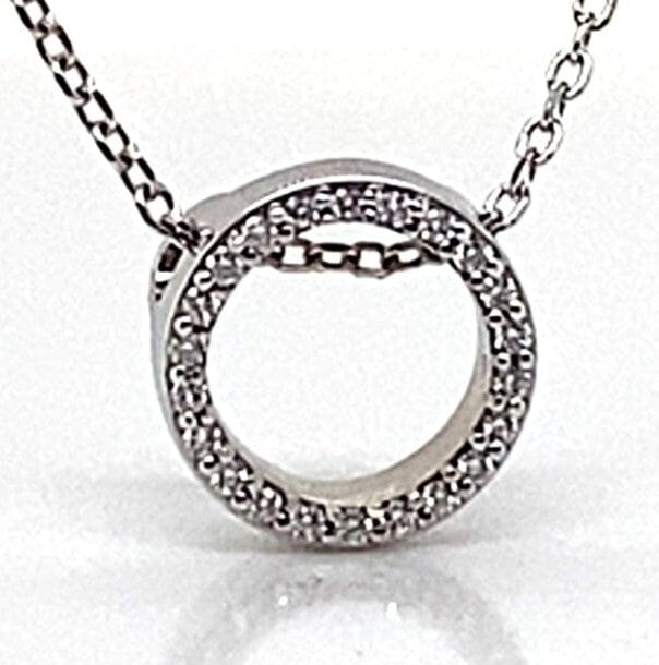 14K WHITE GOLD .15 CT TW NATURAL ROUND BRILLIANT DIAMOND PETITE CIRCLE PENDANT WITH CHAIN