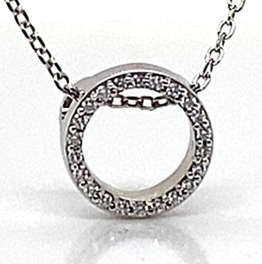 14K WHITE GOLD .15 CT TW NATURAL ROUND BRILLIANT DIAMOND PETITE CIRCLE PENDANT WITH CHAIN