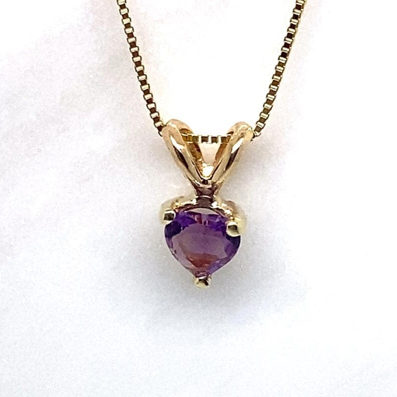 14K YELLOW GOLD 5 MM HEART SHAPE AMETHYST PENDANT WITH CHAIN