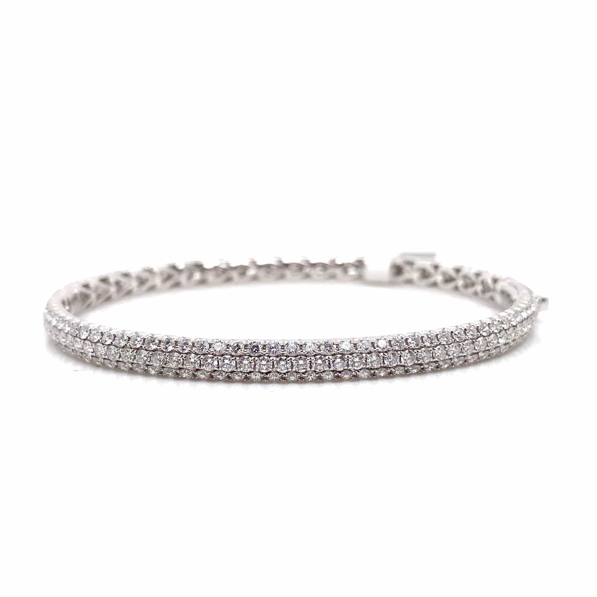 14K WHITE GOLD 4.95CT TW NATURAL ROUND BRILLIANT DIAMOND F-G/VS 3 ROW PAVE SET BANGLE STYLE BRACELET