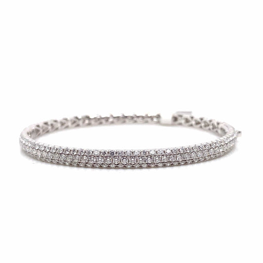 14K WHITE GOLD 4.95CT TW NATURAL ROUND BRILLIANT DIAMOND F-G/VS 3 ROW PAVE SET BANGLE STYLE BRACELET