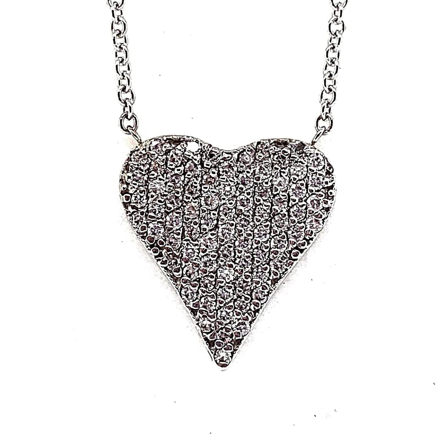 14K WHITE GOLD 1/2 CT TW NATURAL ROUND BRILLIANT DIAMOND HEART SHAPE FLAT PAVE NECKLACE