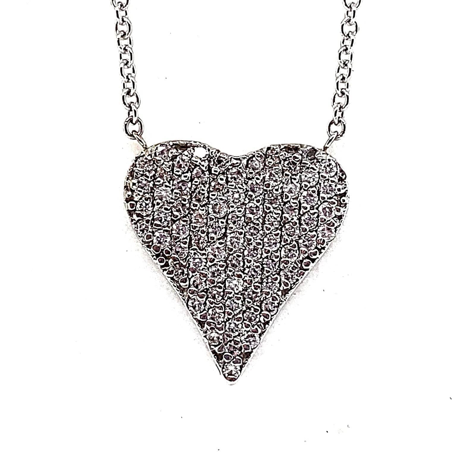 14K WHITE GOLD 1/2 CT TW NATURAL ROUND BRILLIANT DIAMOND HEART SHAPE FLAT PAVE NECKLACE