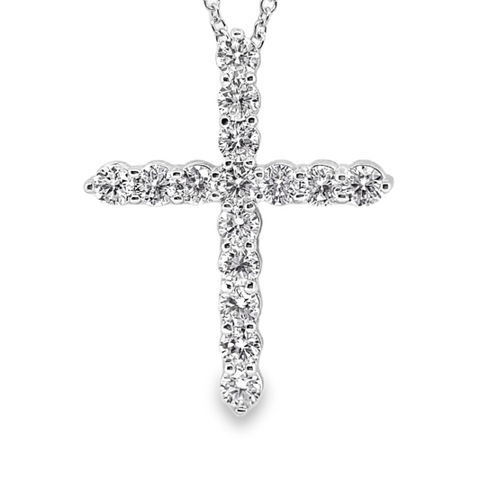 LAB GROWN DIAMOND CROSS PENDANT 3/4 CT 14K WHITE GOLD CHAIN