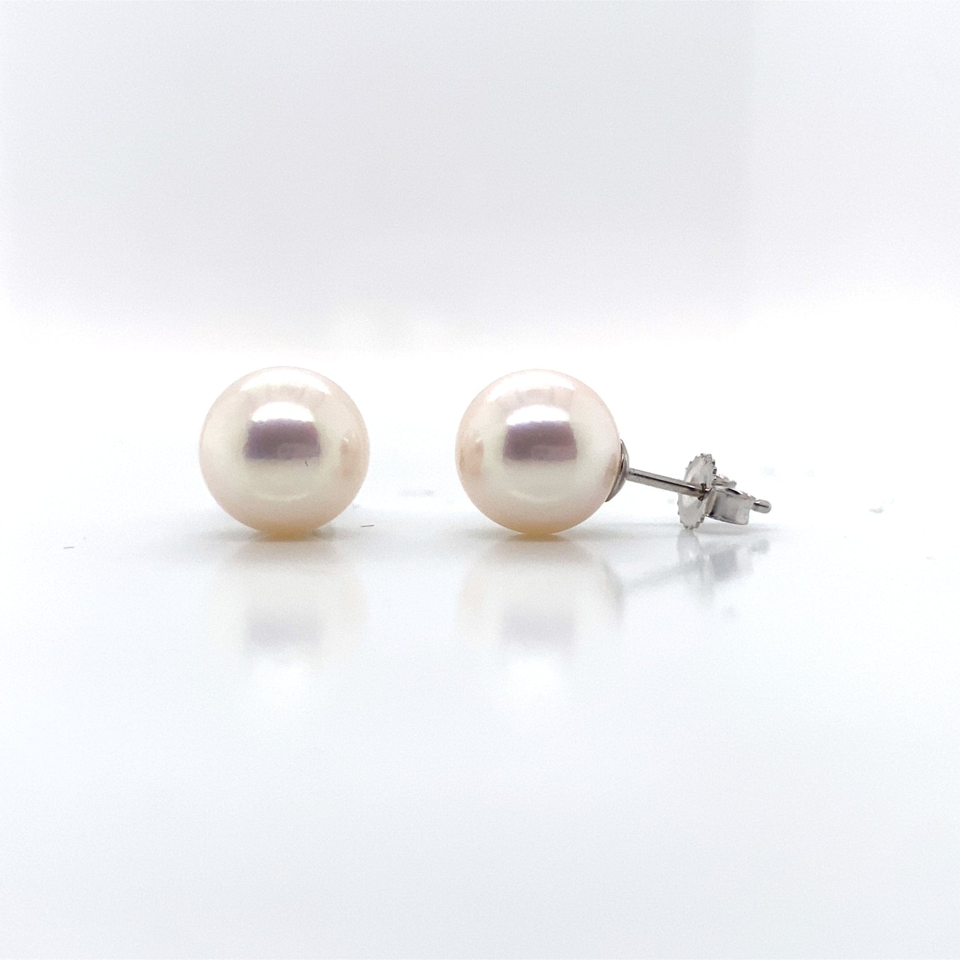 14K WHITE GOLD 9.5-10 MM FRESHWATER PEARL STUD EARRINGS