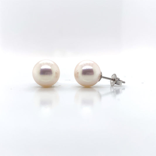 14K WHITE GOLD 9.5-10 MM FRESHWATER PEARL STUD EARRINGS