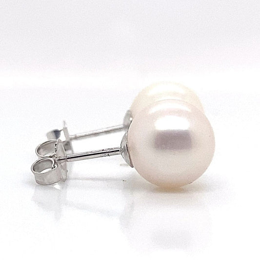 14K WHITE GOLD POST 9-9.5 MM FRESHWATER STUD EARRINGS