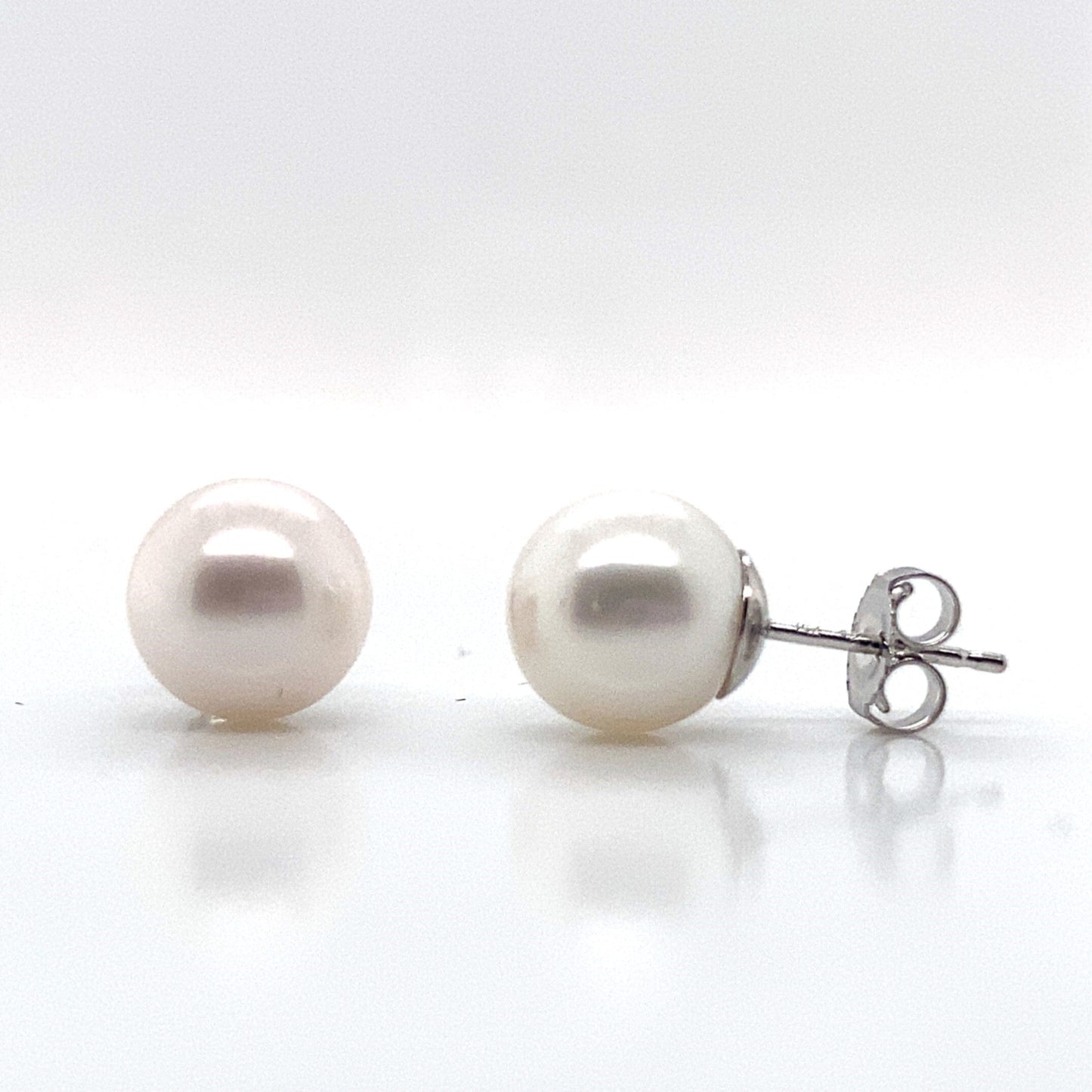 14K WHITE GOLD 8-8.5 MM FRESHWATER PEARL STUD EARRINGS