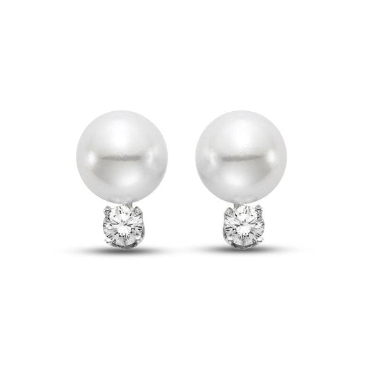 14K WHITE GOLD .25 CT TW NATURAL ROUND BRILLIANT DIAMOND 7.5-8 MM FRESHWATER STUD EARRINGS