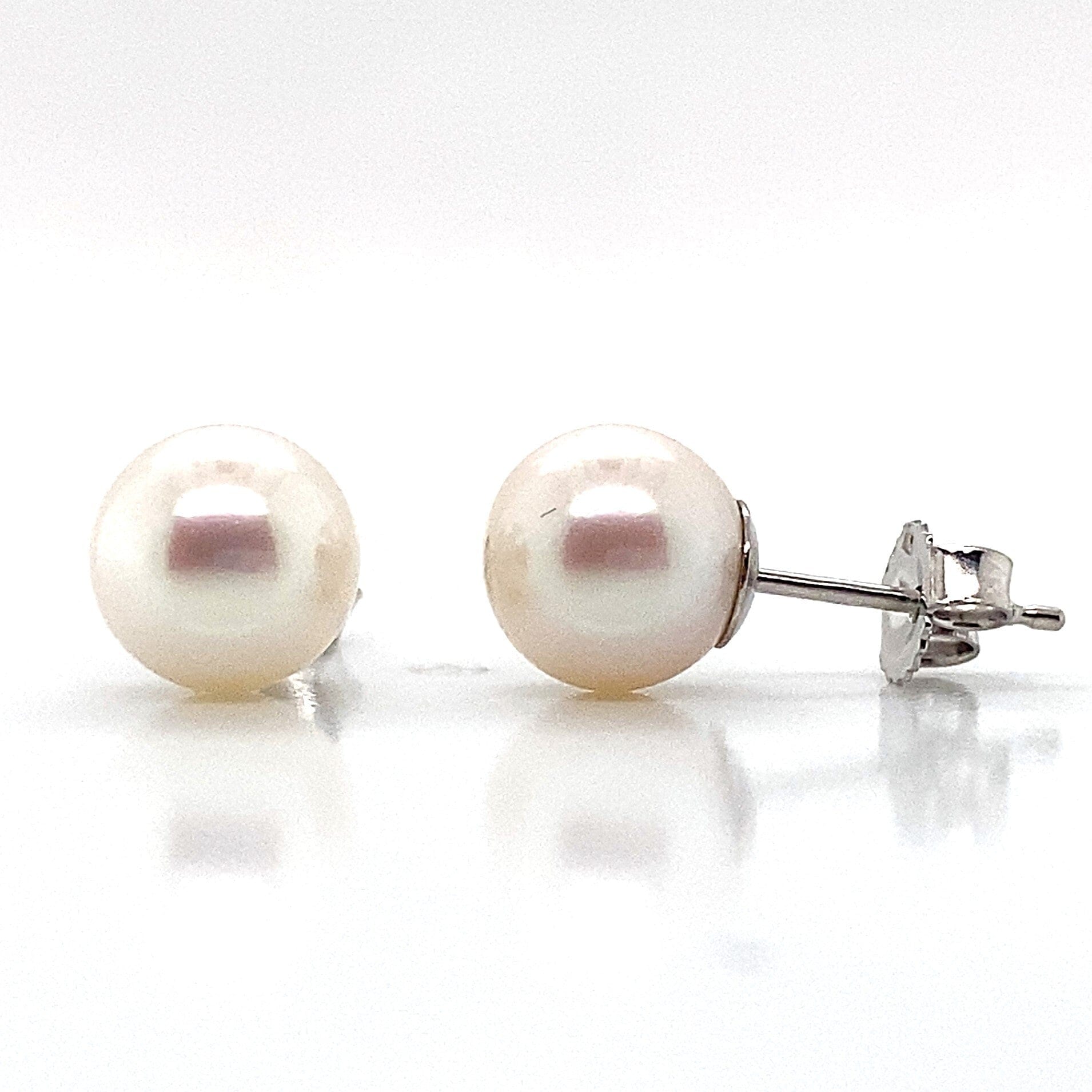14K WHITE GOLD 7-7.5 MM FRESHWATER PEARL STUD EARRINGS