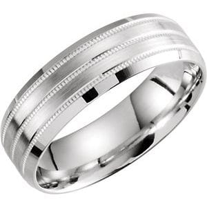 Rings White Alloy Lightweight Milgrain Comfort-Fit Band