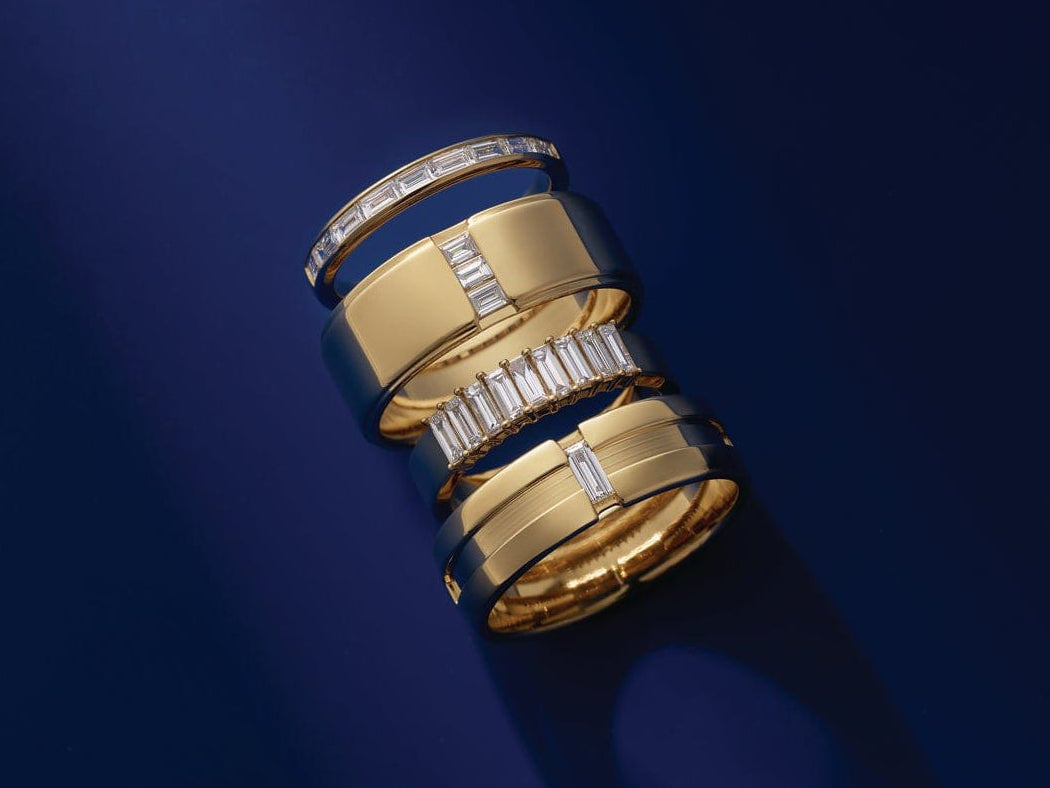 set of 4 yellow gold anniversary bands