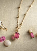 pink topaz necklace and opal ring and pink topaz earrings