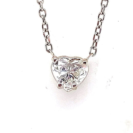 14K WHITE GOLD .27 CT NATURAL HEART SHAPE DIAMOND G-H/VS2 SOLITAIRE NECKLACE
