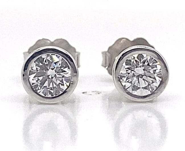 14K WHITE GOLD 3/4 CT TW LAB GROWN DIAMONDS ROUND BRILLIANT E-F/VS BEZEL SET STUD EARRINGS