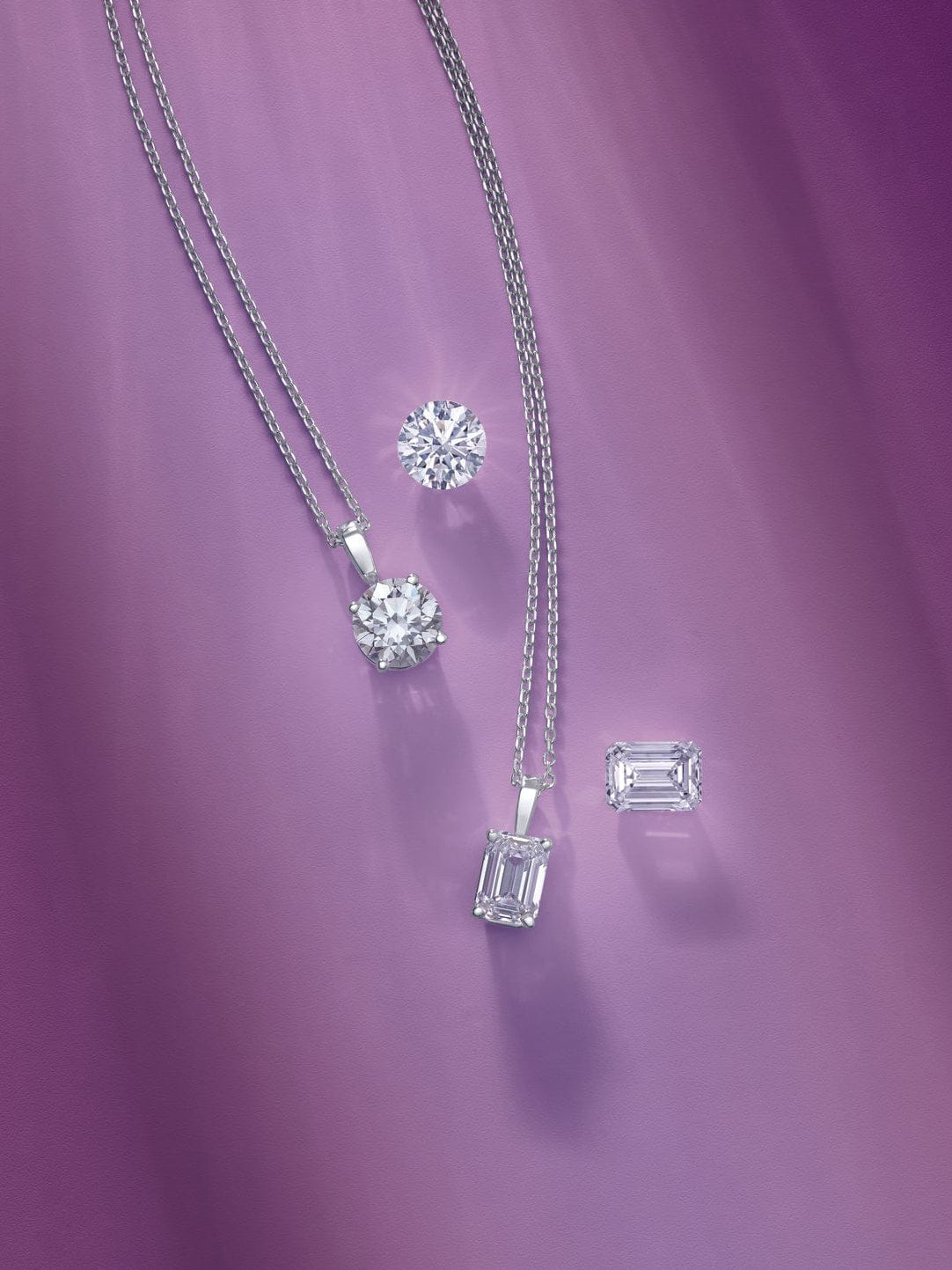 Diamond jewelry necklaces  on a purple background
