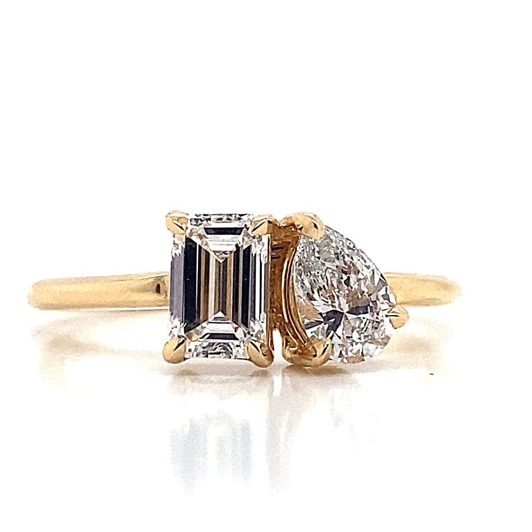 14K YELLOW GOLD 1.0 CT TW LAB GROWN DIAMONDS EF/VS EMERALD CUT AND PEAR BRILLIANT CUT RING