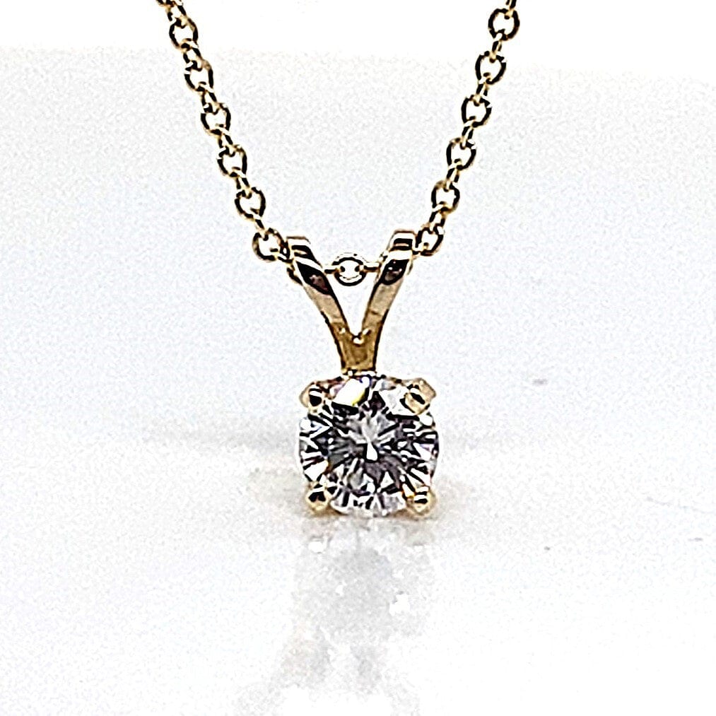 14K YELLOW GOLD .40 CT NATURAL ROUND BRILLIANT DIAMOND H-I/VS SOLITAIRE STYLE PENDANT