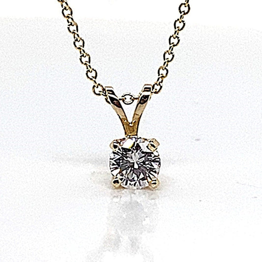14K YELLOW GOLD .40 CT NATURAL ROUND BRILLIANT DIAMOND H-I/VS SOLITAIRE STYLE PENDANT