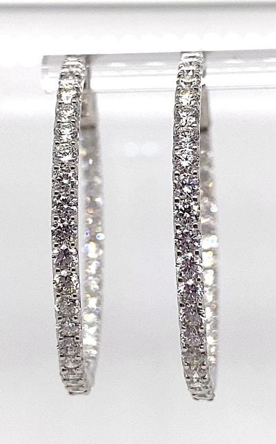 14K WHITE GOLD 5 CT TW NATURAL ROUND BRILLIANT DIAMOND G-H/SI IN AND OUT STYLE HOOP EARRINGS