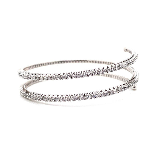 14K WHITE GOLD 3.07CT TW LAB GROWN ROUND BRILLIANT DIAMOND COIL STYLE FLEX BRACELET