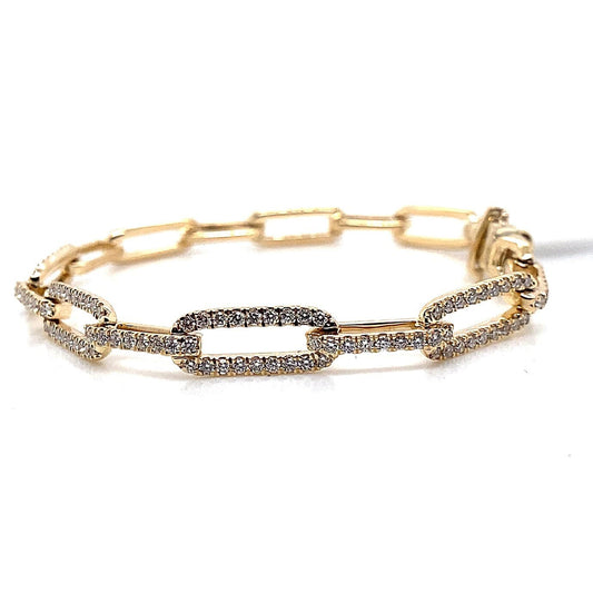 14K YELLOW GOLD 2.0 CT TW LAB GROWN ROUND BRILLIANT DIAMOND PAPER CLIP STYLE BRACELET 7"