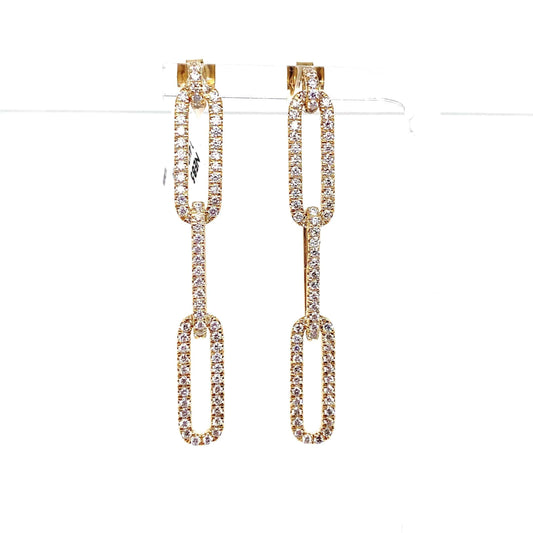 14K YELLOW GOLD 1.50CT TW LAB DIAMOND PAPER CLIP DANGLE EARRINGS