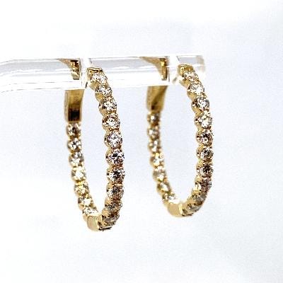 14K YELLOW GOLD 1.97 CT TW NATURAL ROUND BRILLIANT DIAMOND IN AND OUT HOOP STYLE EARRINGS