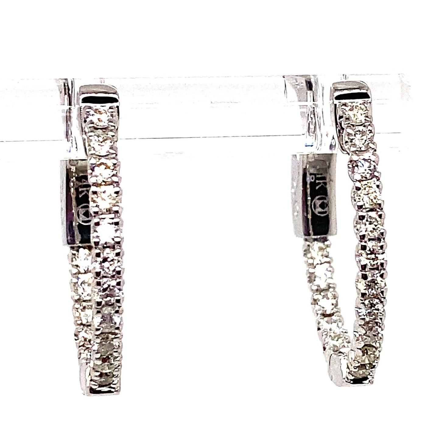 14K WHITE GOLD .48 CT TW NATURAL ROUND BRILLIANT DIAMOND OVAL IN AND OUT STYLE HOOP EARRINGS