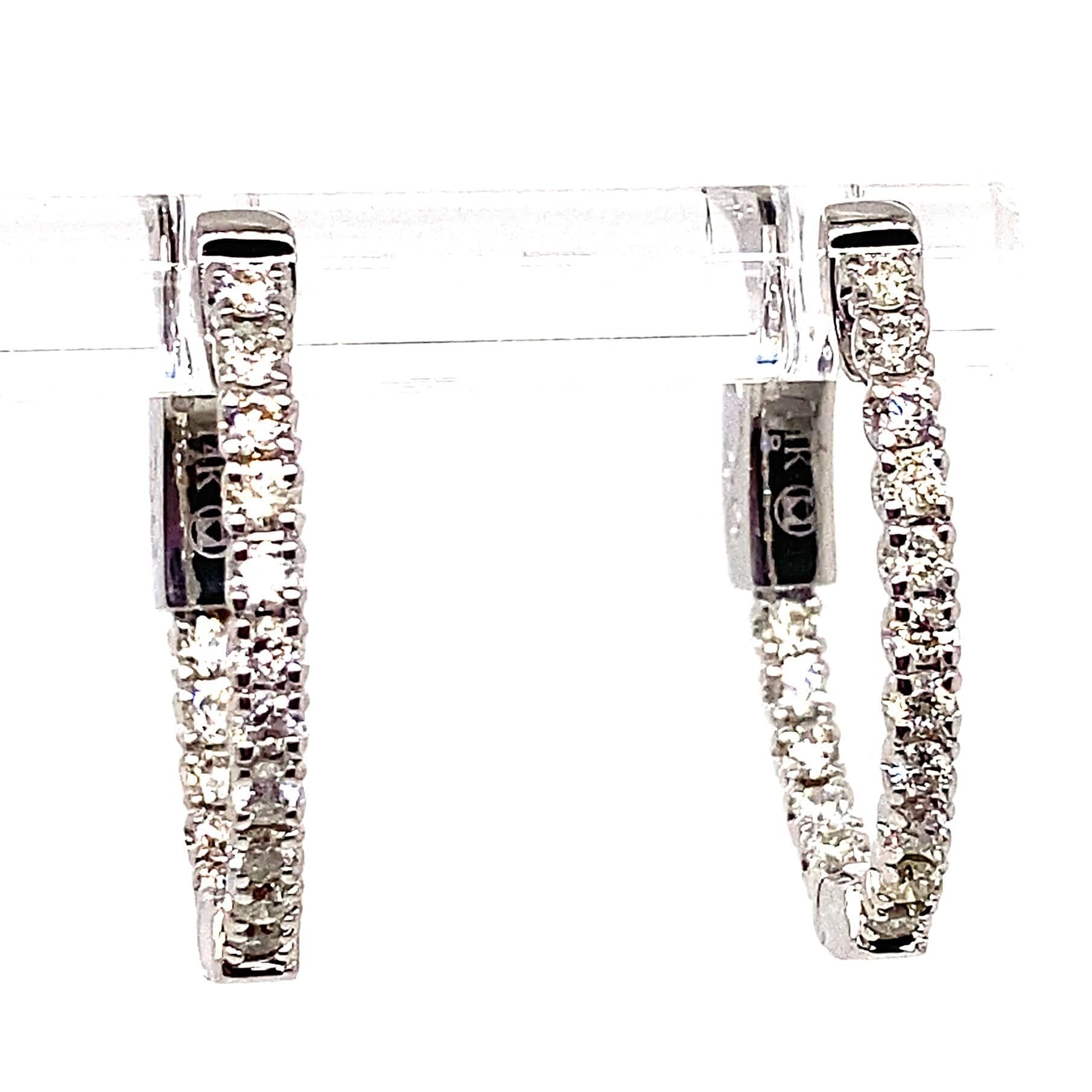 14K WHITE GOLD .48 CT TW NATURAL ROUND BRILLIANT DIAMOND OVAL IN AND OUT STYLE HOOP EARRINGS