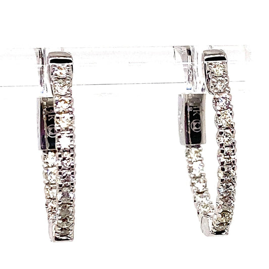 14K WHITE GOLD .48 CT TW NATURAL ROUND BRILLIANT DIAMOND OVAL IN AND OUT STYLE HOOP EARRINGS