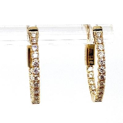 14K YELLOW GOLD .47 CT TW NATURAL ROUND BRILLIANT DIAMOND OVAL IN AND OUT STYLE HOOP EARRINGS