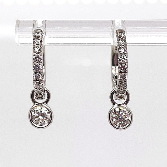 14K WHITE GOLD .70 CT TW NATURAL ROUND BRILLIANT DIAMOND HOOP DROP EARRINGS