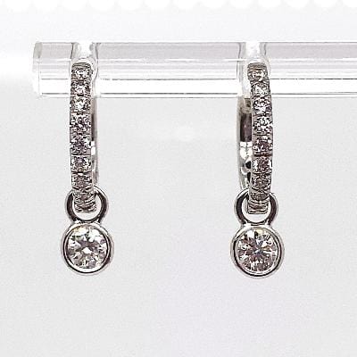 14K WHITE GOLD .65 CT TW NATURAL ROUND BRILLIANT DIAMOND HOOP DROP EARRINGS